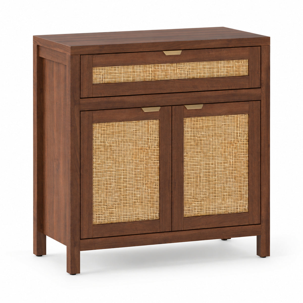 31-Inch Storage Cabinet with Rattan Doors and Drawer, Brown