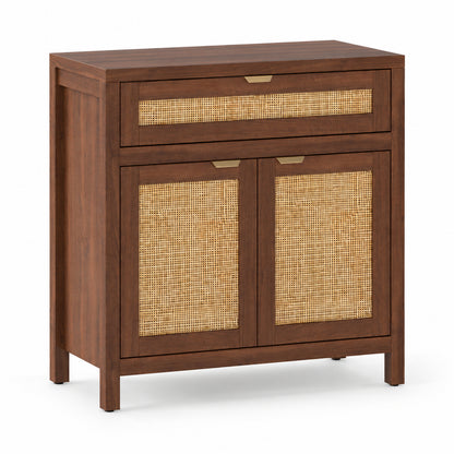 31-Inch Storage Cabinet with Rattan Doors and Drawer, Brown