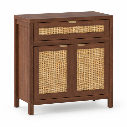 31-Inch Storage Cabinet with Rattan Doors and Drawer, Brown