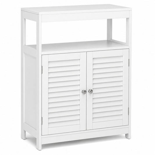 23.5-Inch Storage Cabinet with Shutter Doors and Open Shelf, White