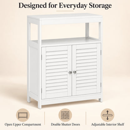23.5-Inch Storage Cabinet with Shutter Doors and Open Shelf, White