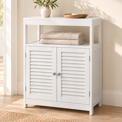 23.5-Inch Storage Cabinet with Shutter Doors and Open Shelf, White