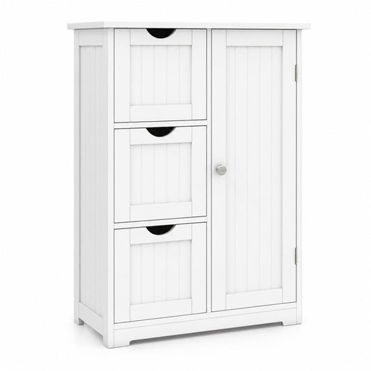 24-Inch Storage Cabinet with 3 Drawers and Cupboard, White