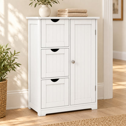 24-Inch Storage Cabinet with 3 Drawers and Cupboard, White