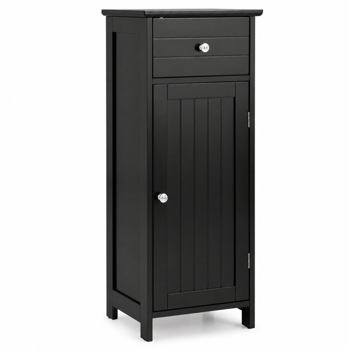 14-Inch Slim Storage Cabinet with Drawer and Door, Black