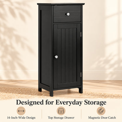 14-Inch Slim Storage Cabinet with Drawer and Door, Black