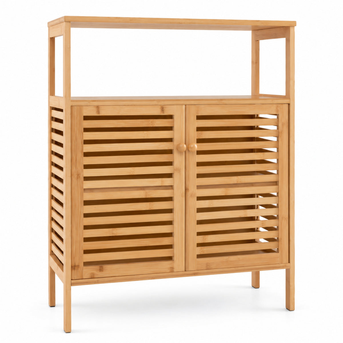 25-Inch Bamboo Storage Cabinet with Slatted Doors, Natural