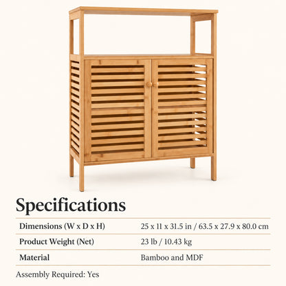 25-Inch Bamboo Storage Cabinet with Slatted Doors, Natural