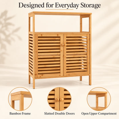 25-Inch Bamboo Storage Cabinet with Slatted Doors, Natural