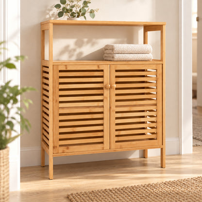 25-Inch Bamboo Storage Cabinet with Slatted Doors, Natural
