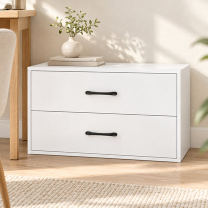 24-Inch Low Storage Cabinet with 2 Drawers, White